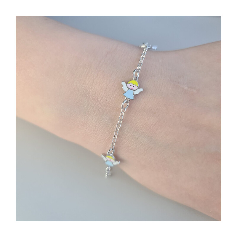 Bransoleta srebrna dla dziewczynki trzy aniołki z emalią PW NEW 50 niebieski próba 925