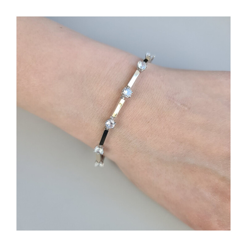 Bransoletka srebrna z cyrkoniami i blaszkami ze złota 375