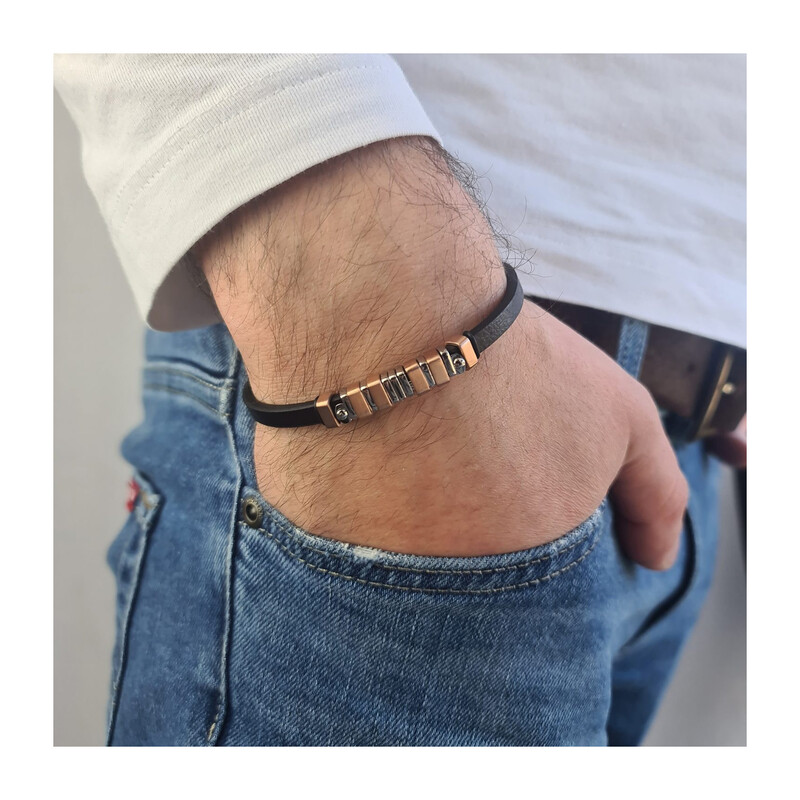 Bransoleta męska paski rose i srebrne  TB2729 ROSE