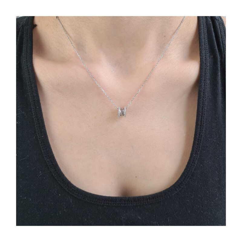 Naszyjnik srebrny walec z cyrkoniami/anker AT375 próba 925