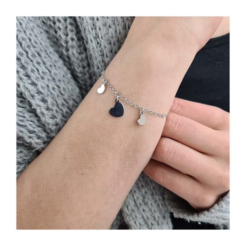 Bransoleta srebrna wiszące serca/rolo+anker NI BRN29249 ROD próba 925