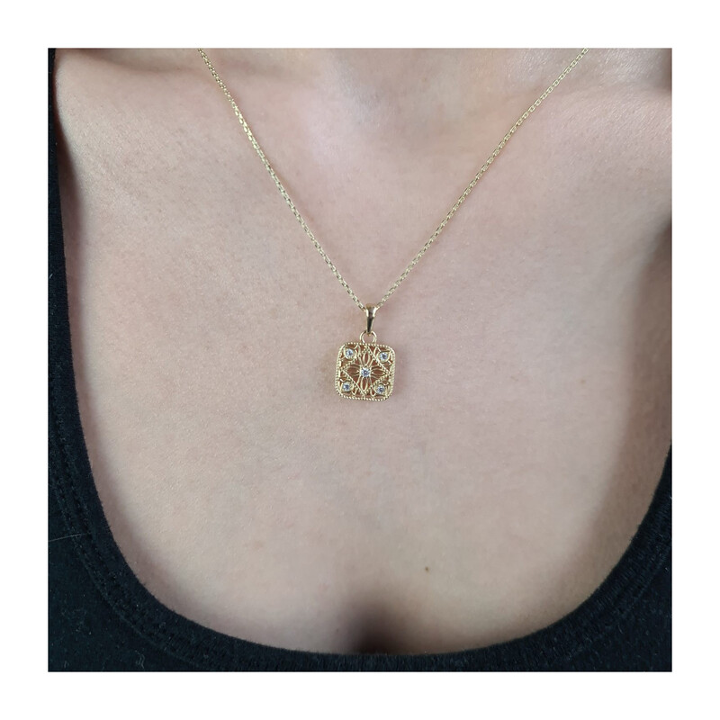 Naszyjnik złoty ażurowy kwadrat z cyrkoniami/anker  PY P03R-2439 próba 375