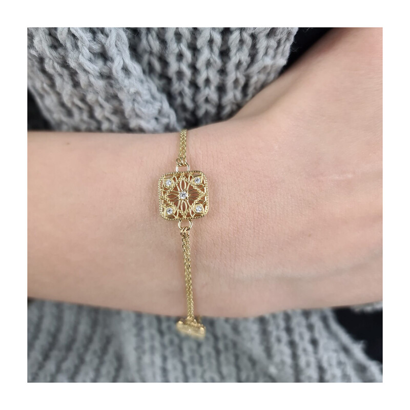 Bransoleta złota ażurowe kwadraty z cyrkoniami/anker  PY P03R-2439 próba 375