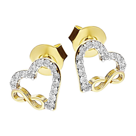 Kolczyki złote serce z cyrkoniami i infinity, próba 375