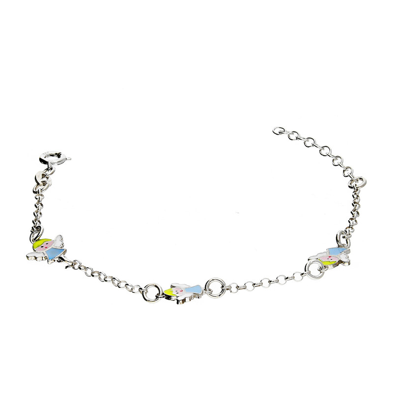 Bransoleta srebrna dla dziewczynki trzy aniołki z emalią PW NEW 50 niebieski próba 925