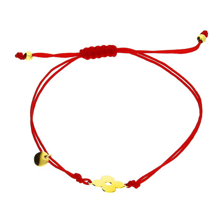 Bransoleta pozłacana kwiatek i kółko na czerwonym sznurku PW NEW 158 GOLD czerwony próba 925