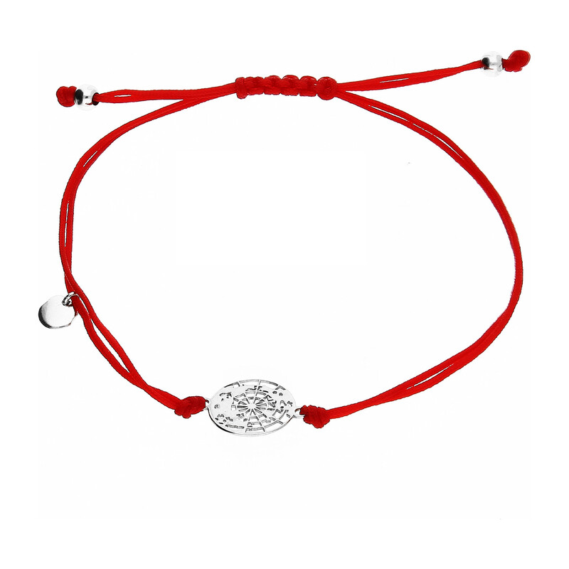 Bransoleta srebrna ażurowy globus na czerwonym sznurku PW NEW 163 ROD czerwony próba 925