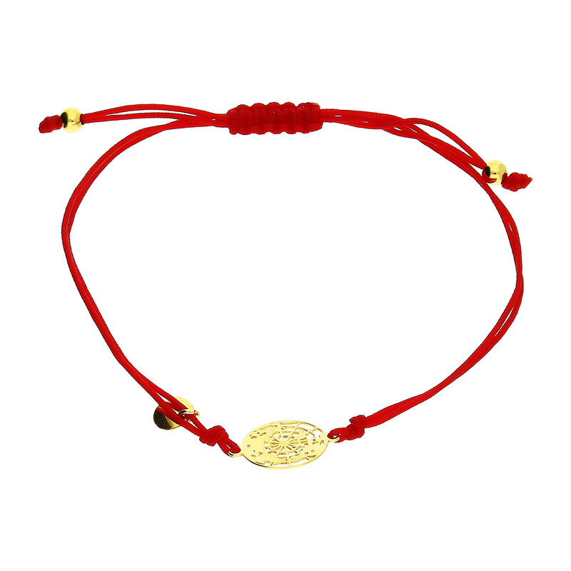 Bransoleta pozłacana ażurowy globus na czerwonym sznurku PW NEW 164 GOLD czerwony próba 925