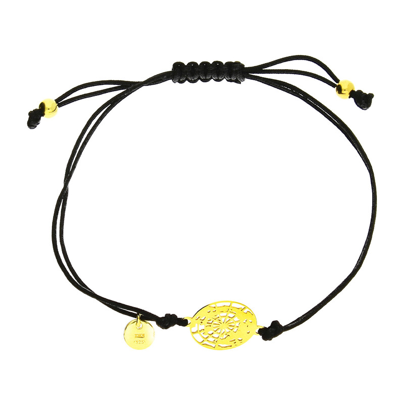 Bransoleta pozłacana ażurowy globus na czarnym sznurku PW NEW 165 GOLD czarny próba 925