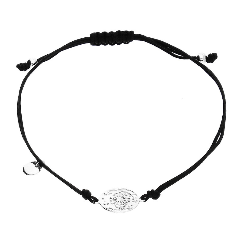 Bransoleta srebrna ażurowy globus na czarnym sznurku  PW NEW 166 ROD czarny próba 925