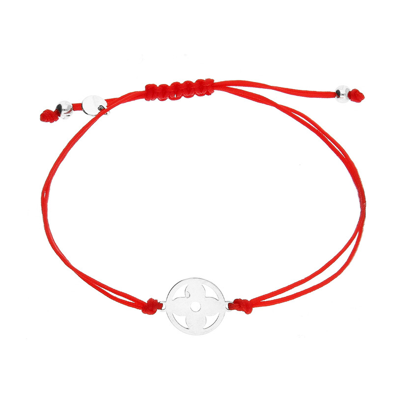 Bransoleta srebrna kwiat w kole na czerwonym sznurku PW NEW 167 ROD czerwony próba 925