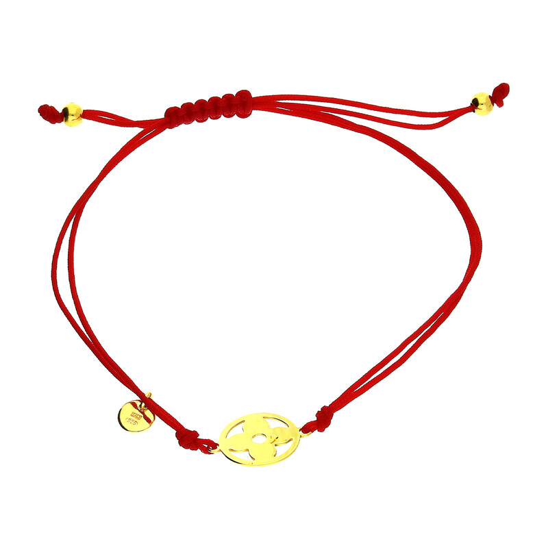 Bransoleta pozłacana kwiat w kole na czerwonym sznurku  PW NEW 168 GOLD czerwony próba 925