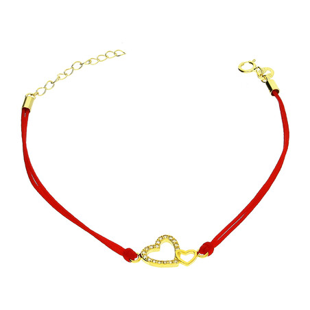 Bransoleta pozłacana serce z cyrkoniami i małe serce na czerwonym sznurku PW NEW 291 GOLD czerwony próba 925