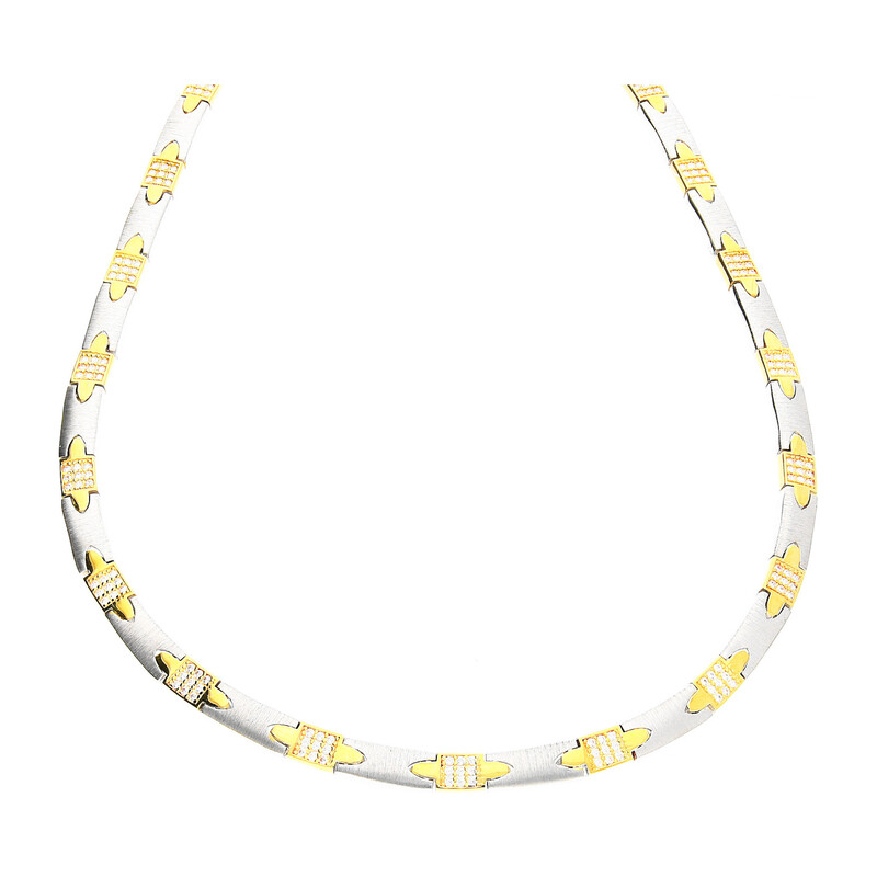 Naszyjnik srebrny matowe prostokąty i pozłacane kwadraty z cyrkoniami  OL RTN114 GOLD próba 925