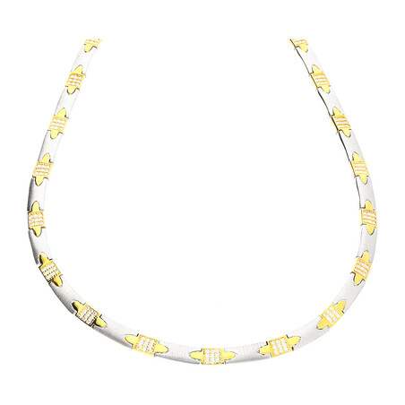 Naszyjnik srebrny matowe prostokąty i pozłacane kwadraty z cyrkoniami  OL RTN114 GOLD próba 925