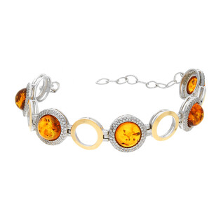 Bransoleta srebrna z bursztynami i cyrkoniami PX 540-1_AU375 blaszka gold