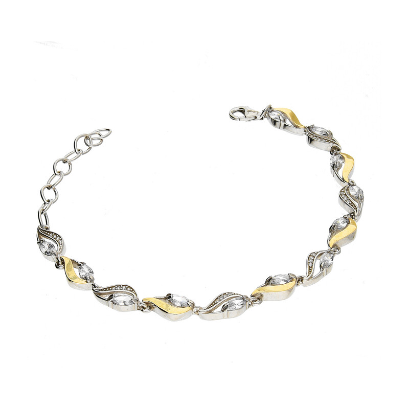 Bransoleta srebrna łezki z cyrkoniami i złote blaszki PX 913_AU375 blaszka gold