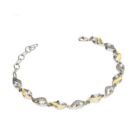 Bransoleta srebrna łezki z cyrkoniami i złote blaszki