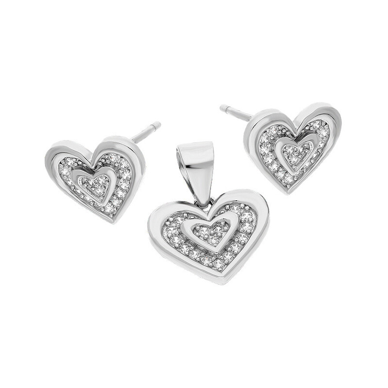 Komplet srebrny kolczyki i zawieszka serce z cyrkoniami A0457 próba 925
