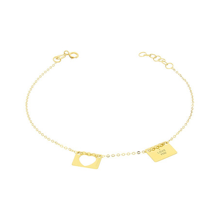 Bransoleta złota serce w prostokącie i blaszka z napisem/rolo BC081 próba 585