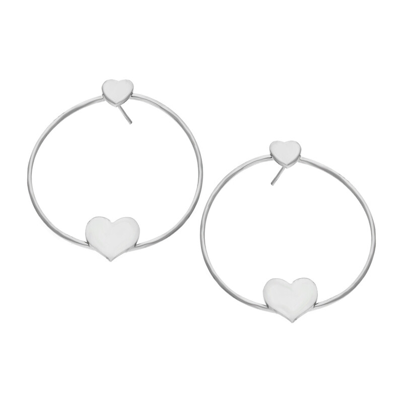 Kolczyki srebrne serca na kole 40 mm/sztyft  PW 179 próba 925