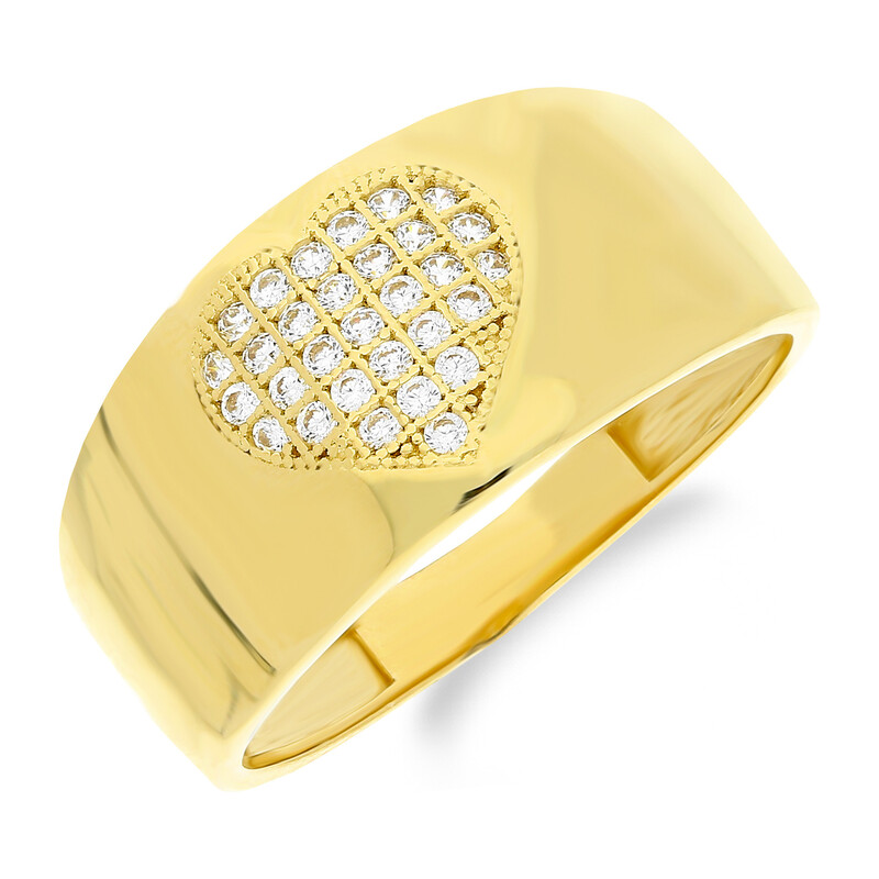 Pierścionek złoty szeroki serce z cyrkoniami PY YYZ-5175 próba 585