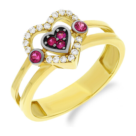 Pierścionek złoty z białymi i czerwonymi cyrkoniami S3 AK-YZ-19 cr próba 333