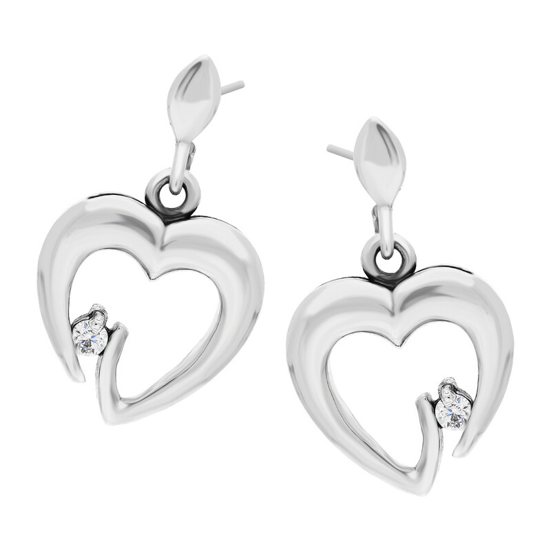 Kolczyki srebrne serce ramka z cyrkonią/sztyft UN 773 oksyda próba 925