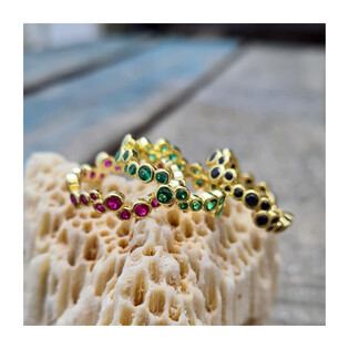 Pierścionek srebrny pozłacany z zielonymi cyrkoniami JA705 GOLD zielony