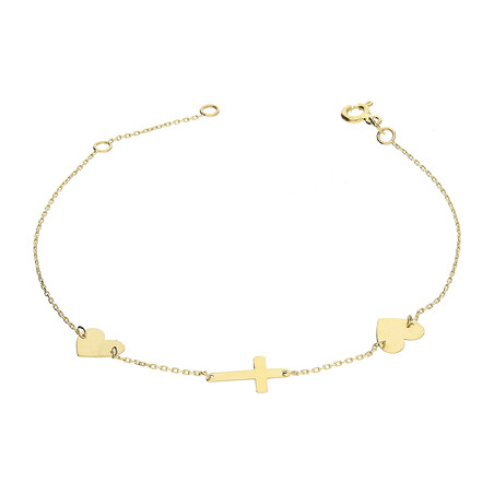 Bransoleta złota gładkie serca i krzyżyk/rolo MZ T23-B-22-LZ-(10mm*6mm) próba 585