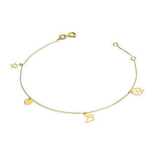 Bransoleta złota wisząca gwiazdka,koniczynka,kółko i motyl MZ T23-B-PAN-23 próba 585