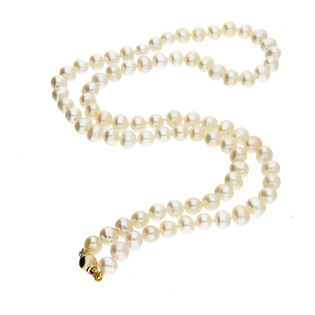 Naszyjnik złoty z białymi hodowanymi perłami AU AX P-BZI 5-6B-K0101-6mm próba 585