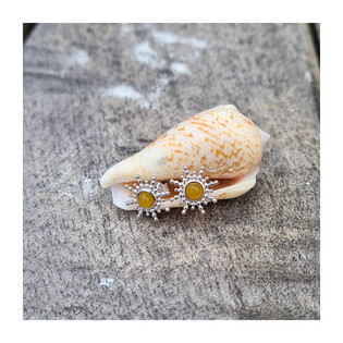 Kolczyki srebrne z żółtą kulką i promieniami/sztyft  JA975 ROD próba 925