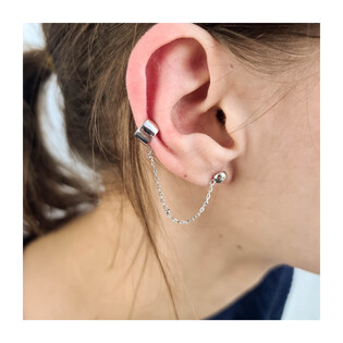 Kolczyk sztyft  z nausznicą na łańcuszku srebrny  JA969 ROD próba 925