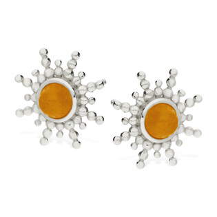 Kolczyki srebrne z żółtą kulką i promieniami/sztyft  JA975 ROD próba 925