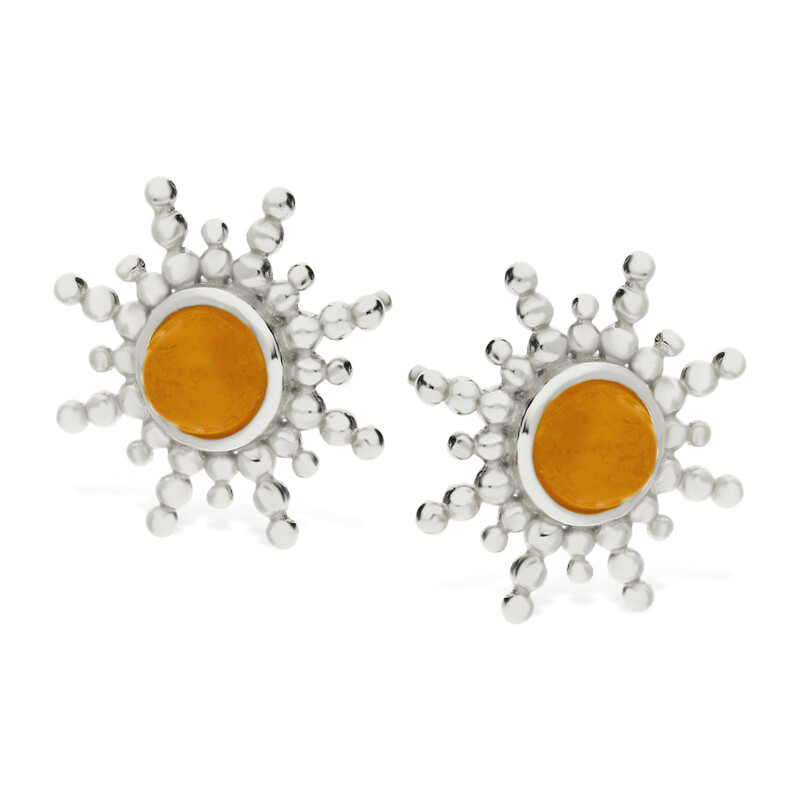 Kolczyki srebrne z żółtą kulką i promieniami/sztyft  JA975 ROD próba 925