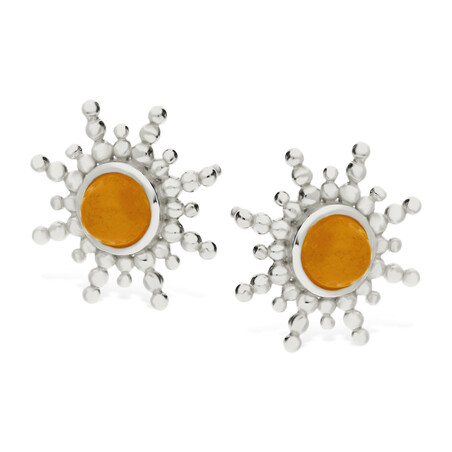 Kolczyki srebrne z żółtą kulką i promieniami/sztyft  JA975 ROD próba 925