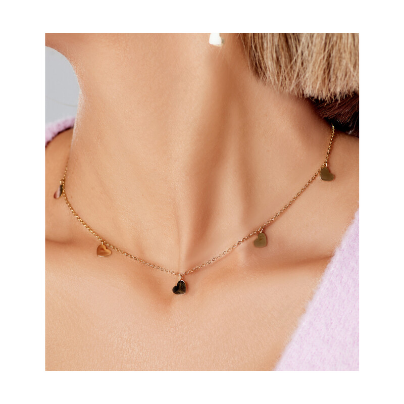 Naszyjnik z serduszkami ze stali szlachetnej pozłacany Steel And Shinning A1 NSA0283