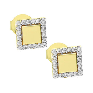Kolczyki złote kwadrat blask z białymi cyrkoniami/sztyft MZ T5-ES-935-CZ próba 375