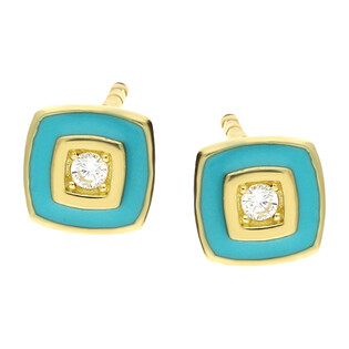 Kolczyki złote kwadrat z turkusową emalią/sztyft AR ALE6551-1-FCZ próba 375