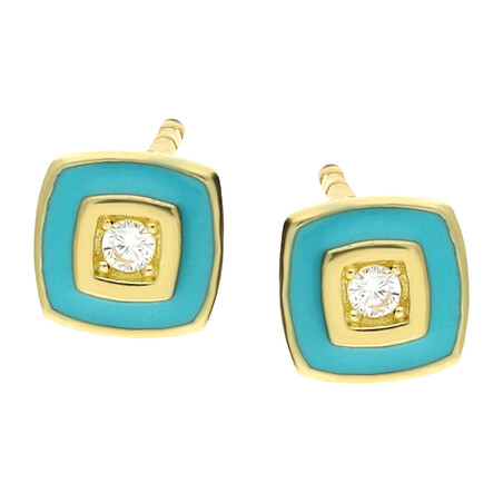Kolczyki złote kwadrat z turkusową emalią/sztyft AR ALE6551-1-FCZ próba 375