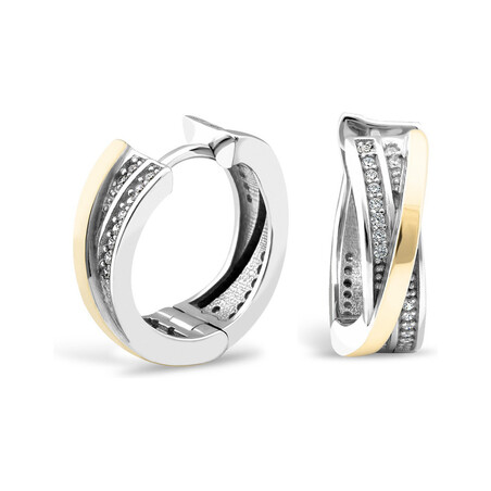 Kolczyki srebrne kółka z białymi cyrkoniami i złotą blaszką PX 543_AU375 blaszka gold