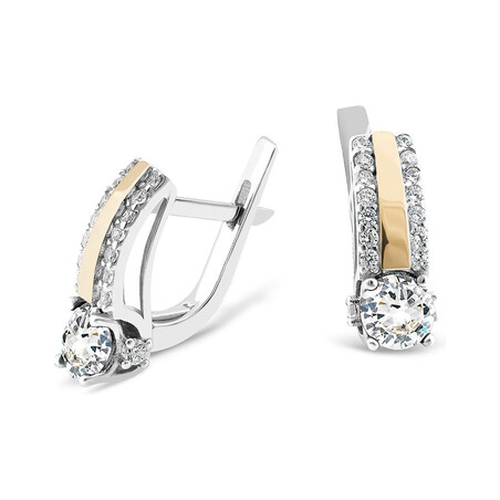 Kolczyki damskie srebrne z dodatkiem złota wysadzane cyrkoniami