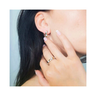 Kolczyki srebrne półkółka serca i cyrkonie/sztyft  PX 691_AU375 blaszka gold