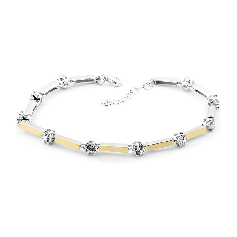 Bransoleta srebrna cyrkonie i złote blaszki PX 884_AU375 blaszka gold