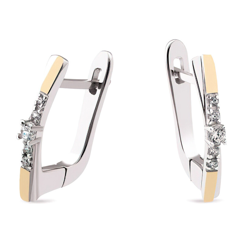 Kolczyki srebrne z cyrkoniami i złotymi blaszkami/ang.zap.  PX 1082_AU375 blaszka gold