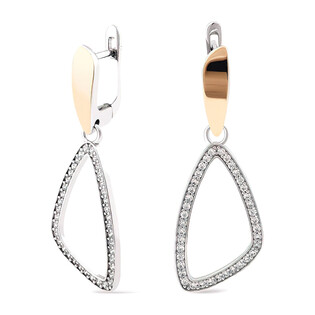 Kolczyki srebrne trójkąt obły z cyrkoniami i złotą blaszką/ang.zap. PX 964_AU375 blaszka gold