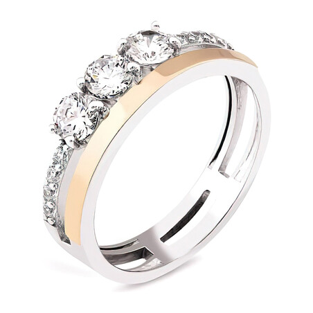 Pierścionek srebrny z cyrkoniami i złotą blaszką PX 916_AU375 blaszka gold