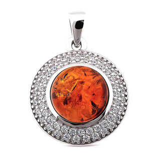 Zawieszka srebrna z bursztynem miodowym i cyrkoniami PX 876 próba 925