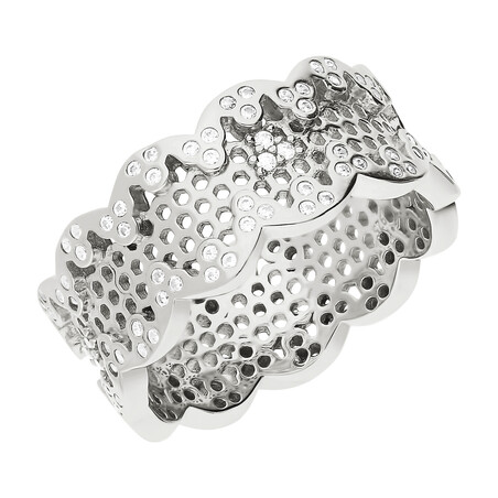 Pierścionek srebrny obrączkowy plaster miodu z cyrkoniami  JA883 próba 925